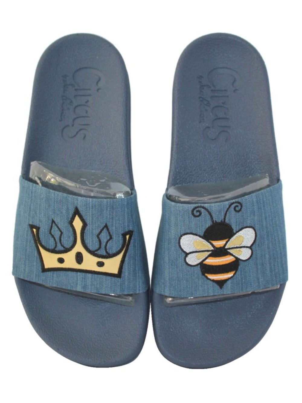 Circus by Sam Edelman Women's Queen Bee Applique Denim Pool Slides F6321F1400